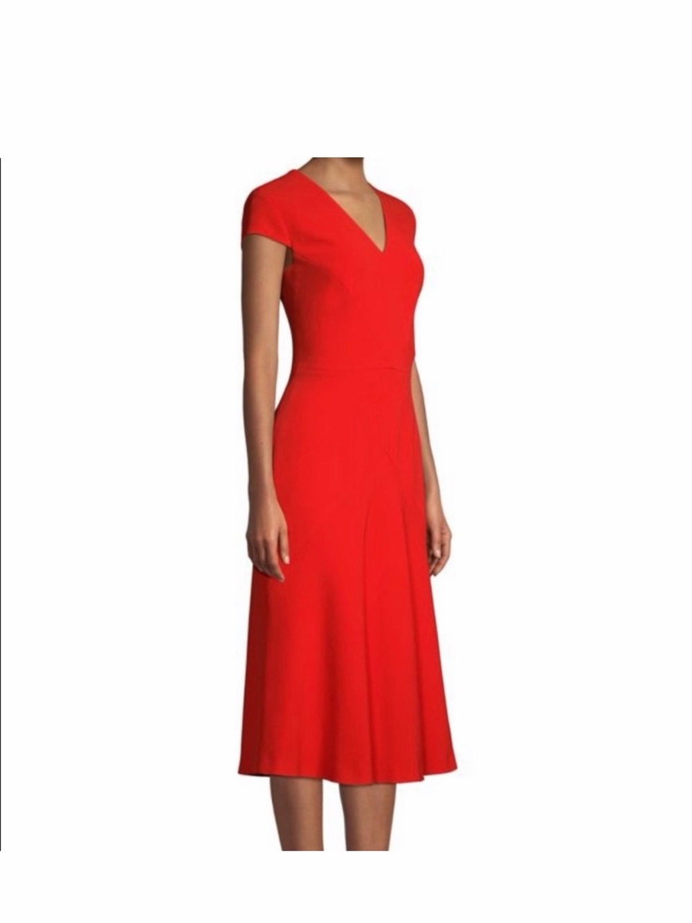 Elegant Red V-Neck Midi Dress